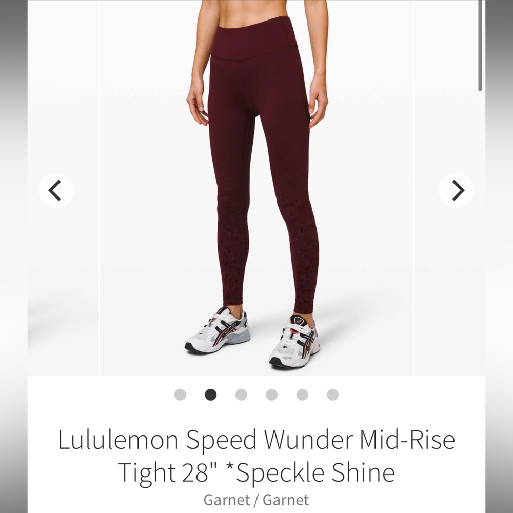Lululemon Speed Wunder Mid-Rise Tight 28in, Garnet Speckle Shine - Sz 12